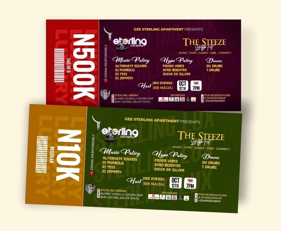 STERLING LUX PARTY TICKET POLICY FLYER