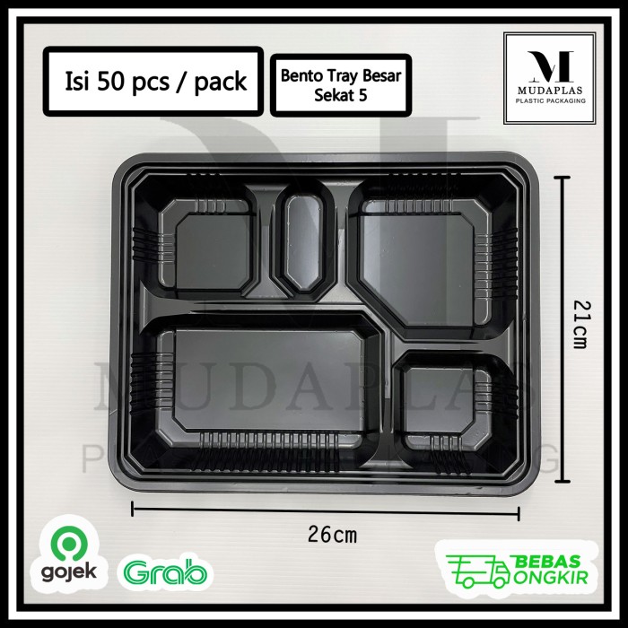 Jual Bento Tray Sekat 5 Isi 50 pcs Mika Bento Kotak Bento Bento