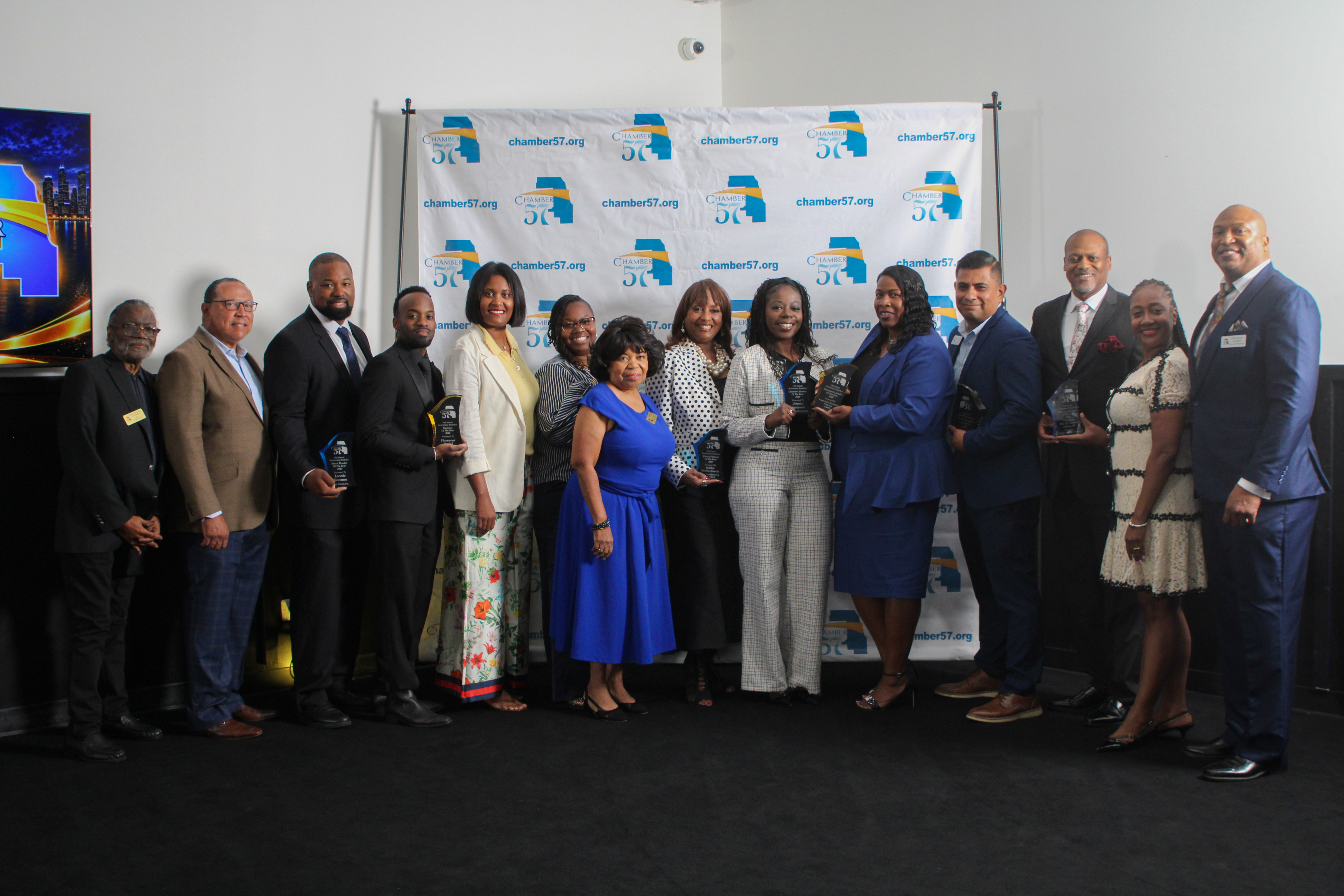 Chamber 57 members and awardees gathered for a group photograph