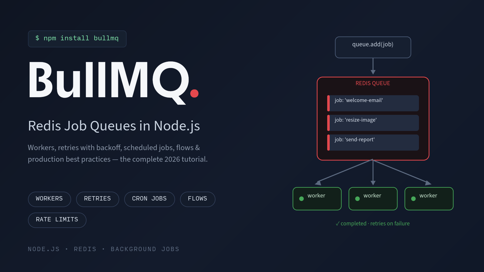 BullMQ Tutorial 2026: Redis Job Queues in Node.js (Workers, Retries, Flows & Best Practices)
