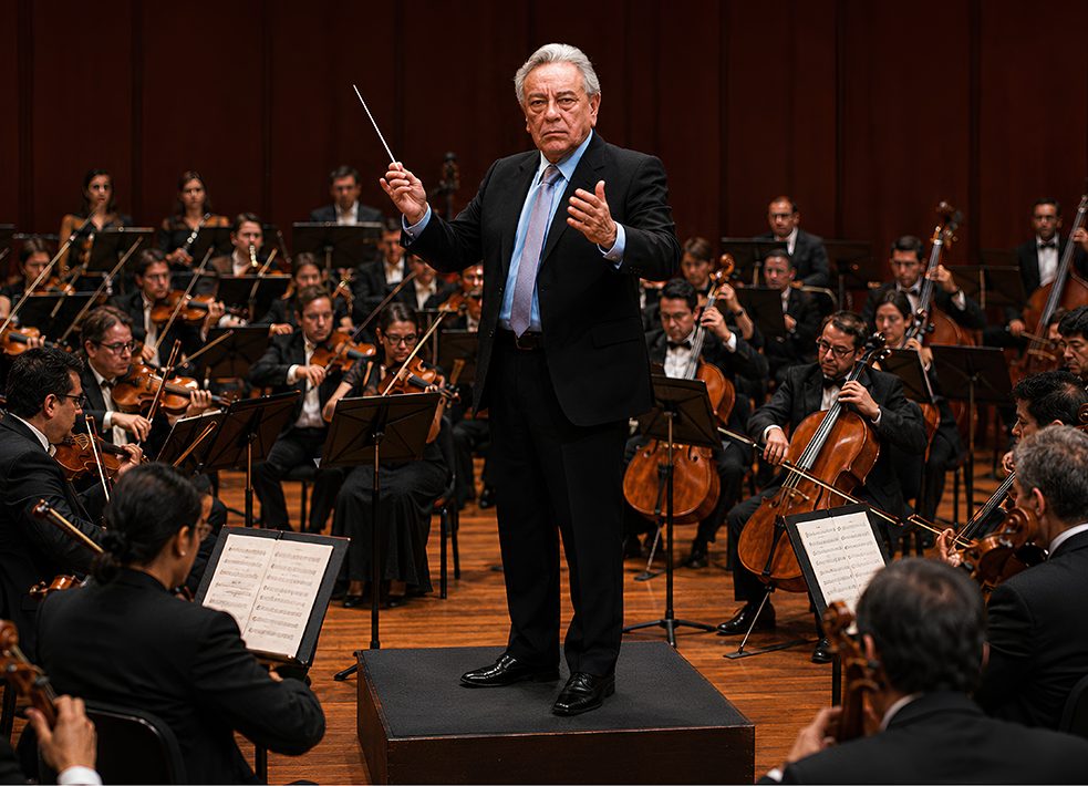 29 - 1 Jos&eacute; Carlos Santos Orme&ntilde;o ex director OSN con la batuta en mano entre la orquesta.png