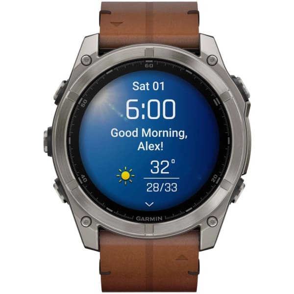 Garmin Fenix 8 — 51 мм AMOLED Sapphire Bare Titanium / Black / Chestnut Leather Band — 2