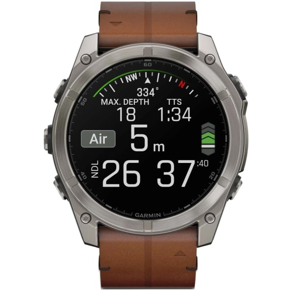 Garmin Fenix 8 — 51 мм AMOLED Sapphire Bare Titanium / Black / Chestnut Leather Band — 3