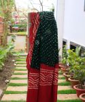 Red green Bandhani Cotton Dupatta