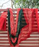 Red green Bandhani Cotton Dupatta