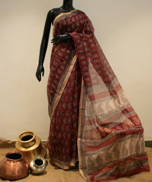 Cotton Kota Doria Bagh Print Saree 001