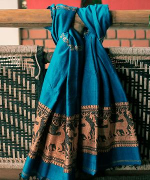 Baluchari Handloom Turquoise Blue Dupatta