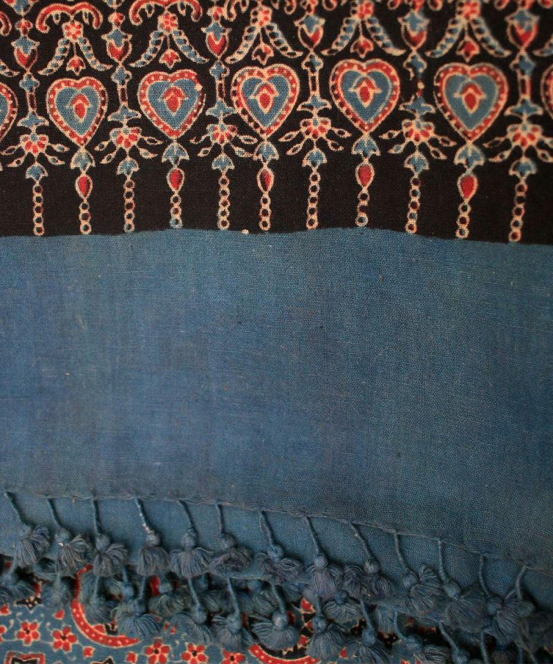 Ajrak Indigo Alizarin Hand Block Print Dupatta