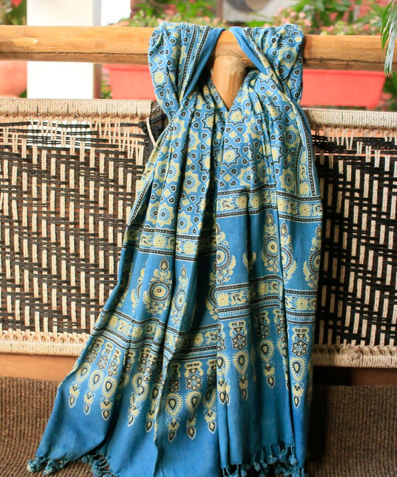 Ajrak Indigo Hand Block Print Dupatta