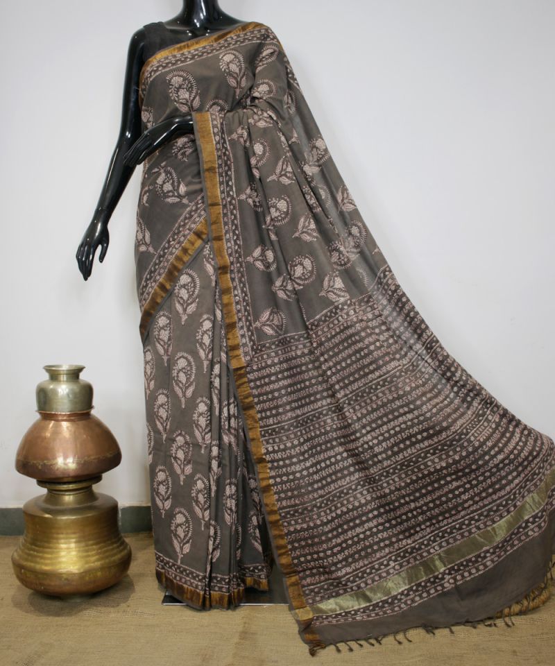 Bagru Hand Block Printed Saree 004