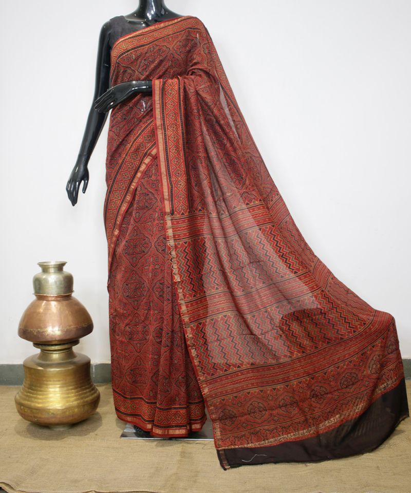 Ajrakh print cotton saree 001