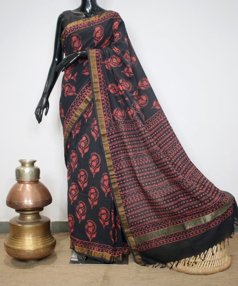 Bagru Hand Block Printed Saree 002