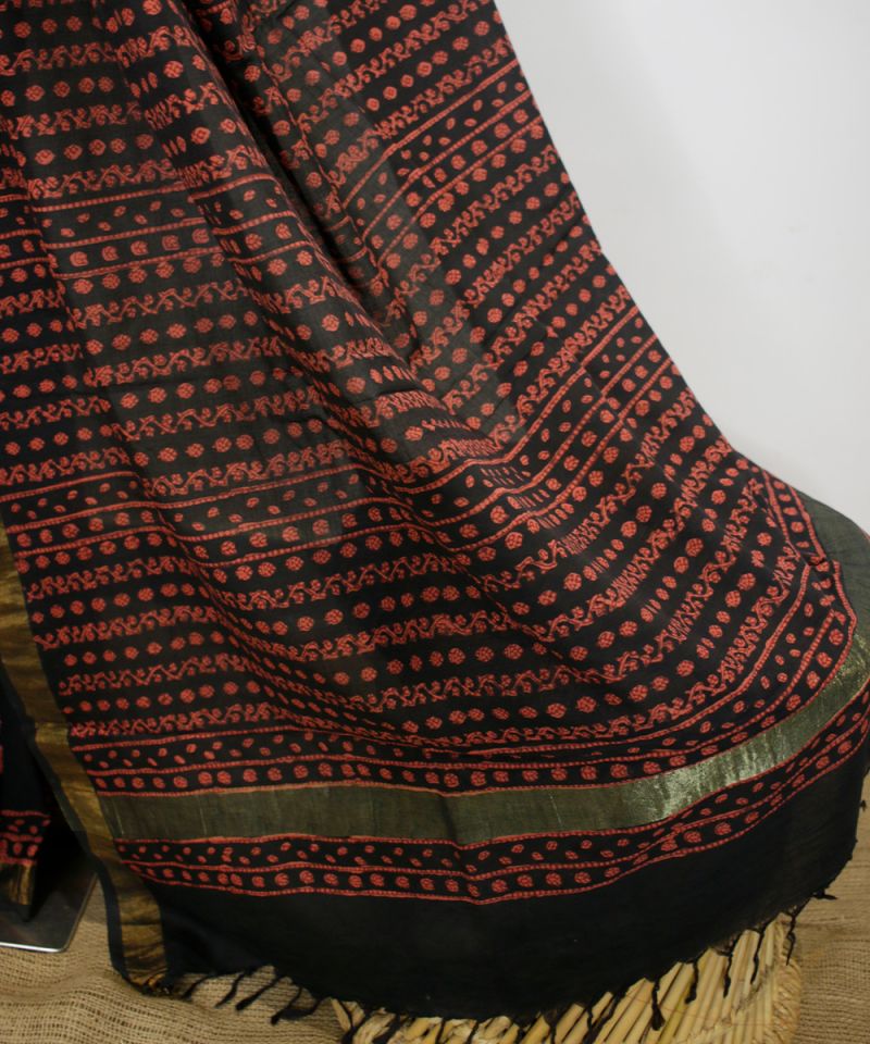 Bagru Hand Block Printed Saree 002