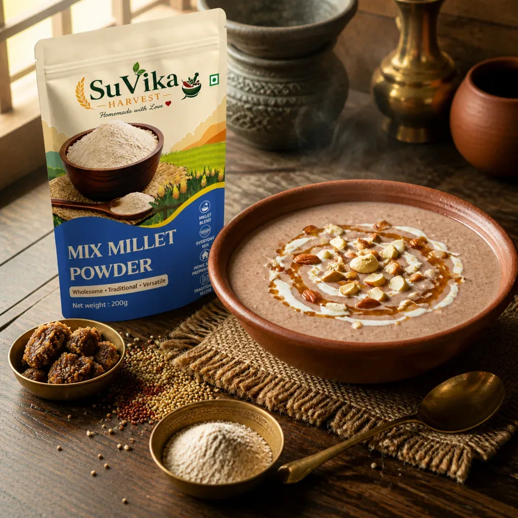 Mixed Millet Powder — serving with pouch