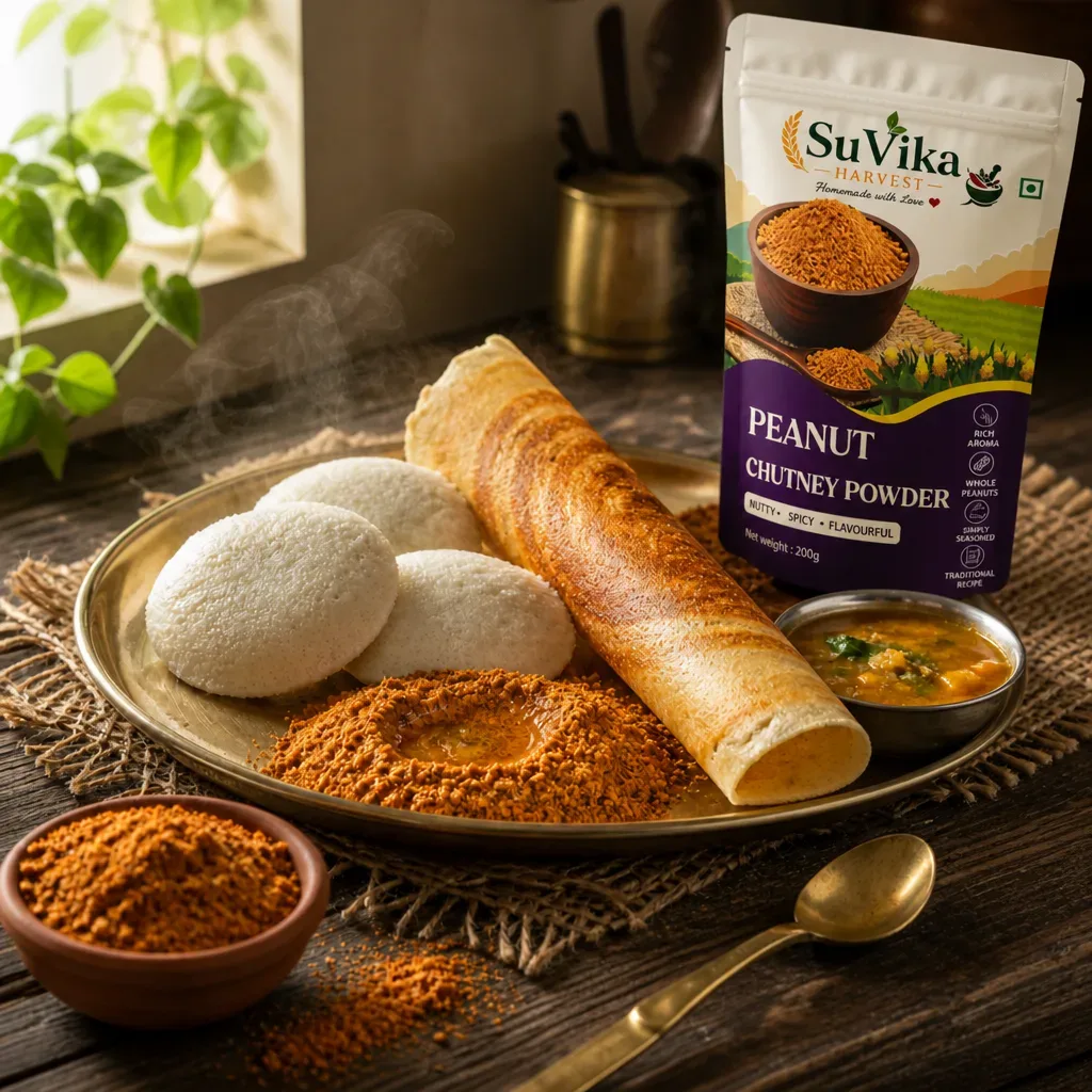 Peanut Chutney Powder — serving with pouch