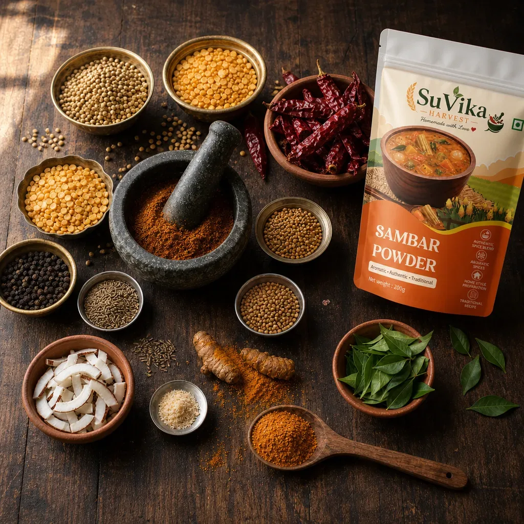 Sambar Powder — ingredients with pouch