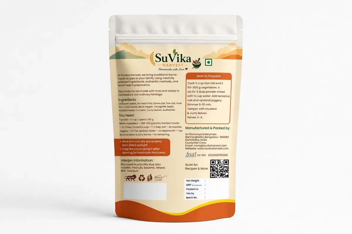 Sambar Powder — back label