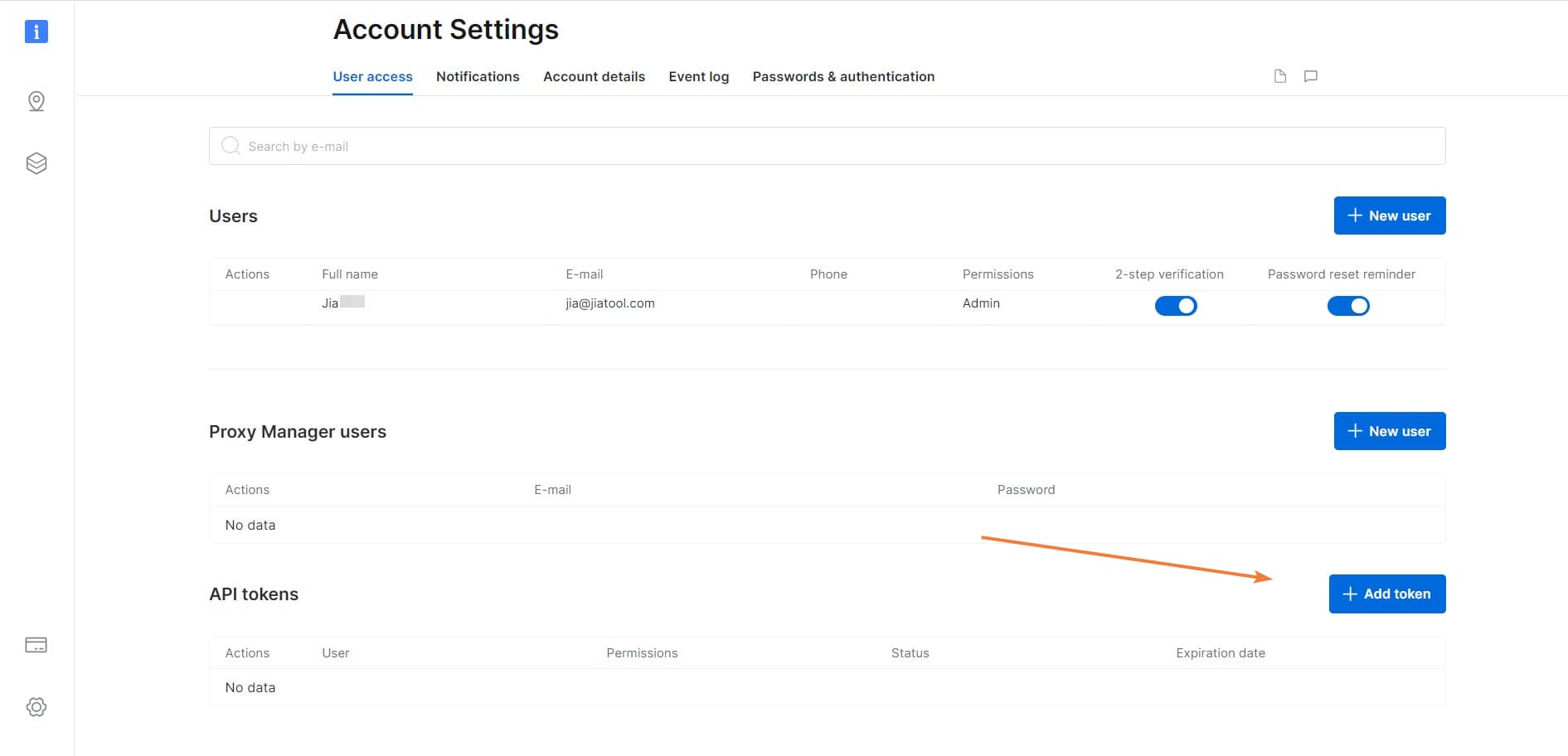 Account Setting > Add token