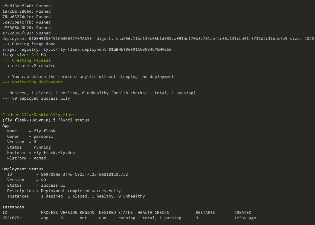 flyctl deploy 完成後執行 flyctl status