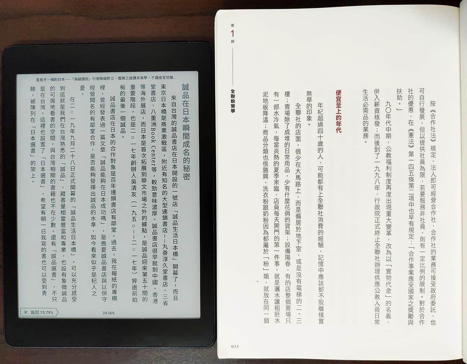文字書 閱讀器與實體書 比對