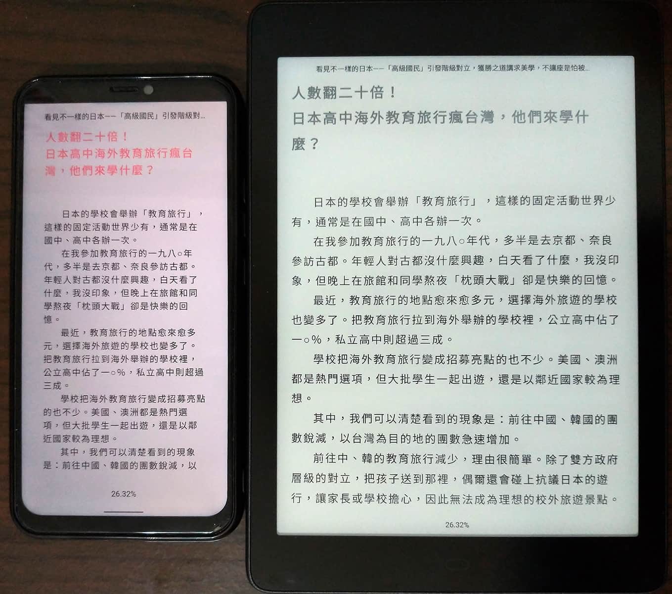 文字書 閱讀器與手機 比對(橫排)