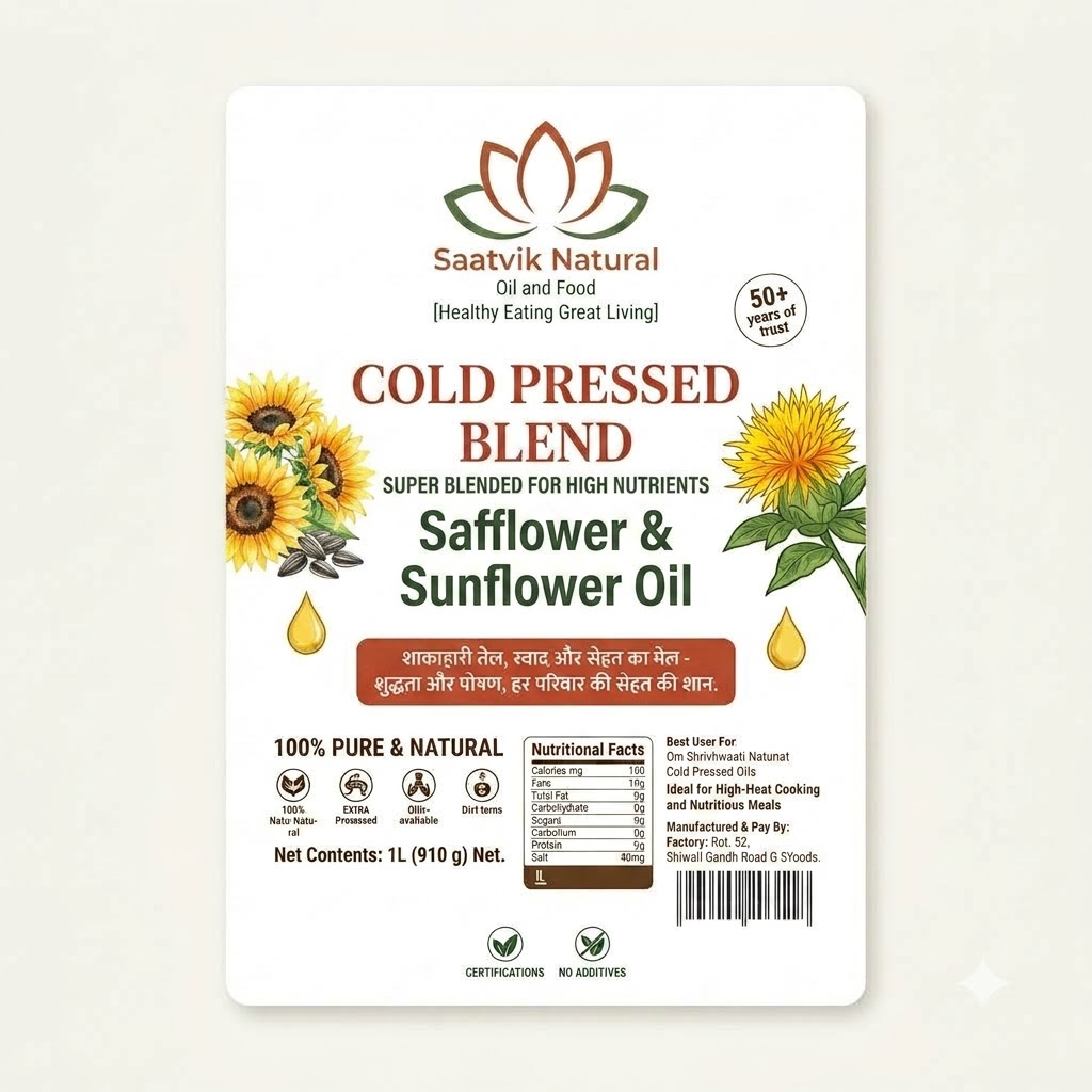 Saattvik Natural Cold Pressed - Super Blend of Safflower + Sunflower Oil