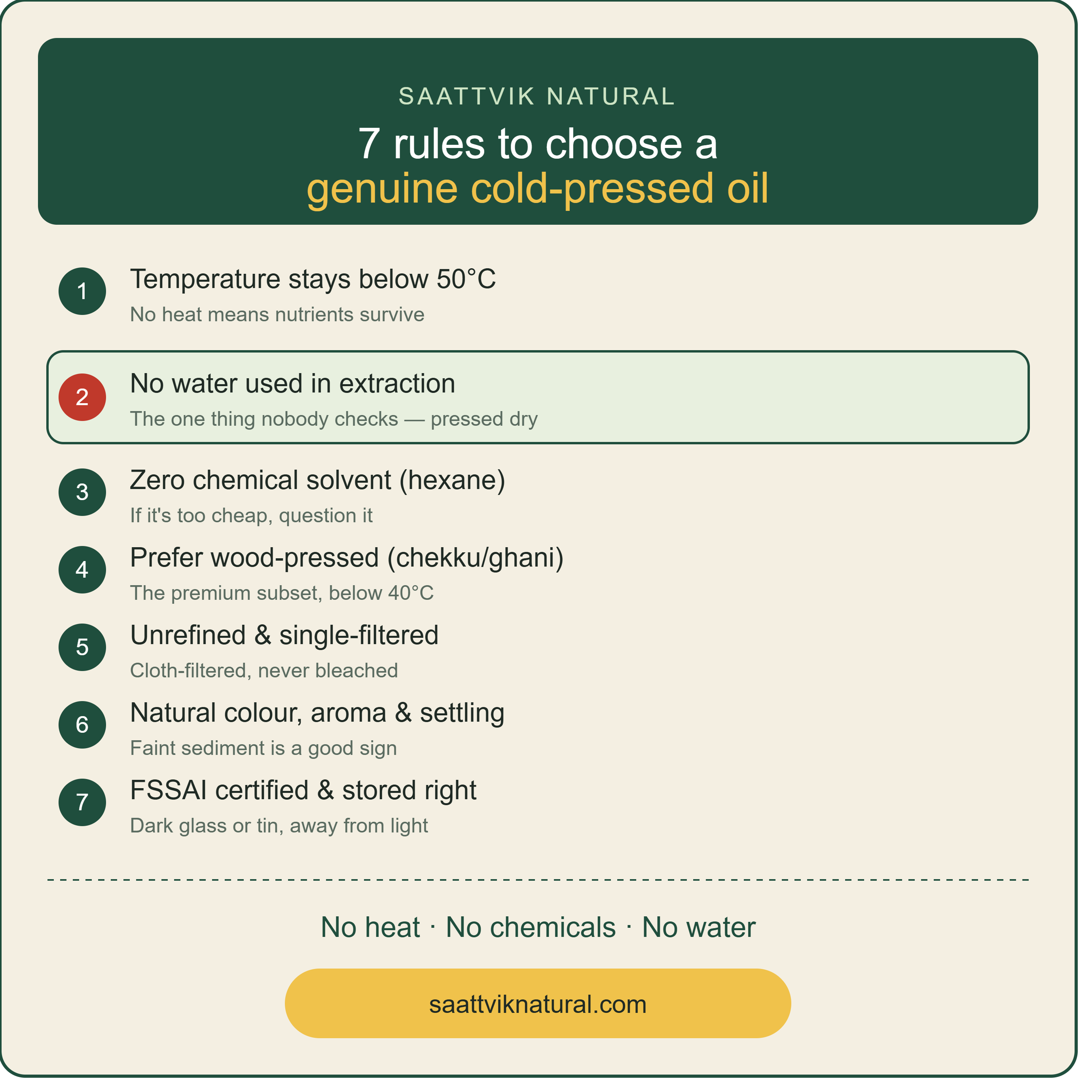 Saattvik Natural Health Article - How to Choose Cold Pressed Oil in India | 7 Rules 2026