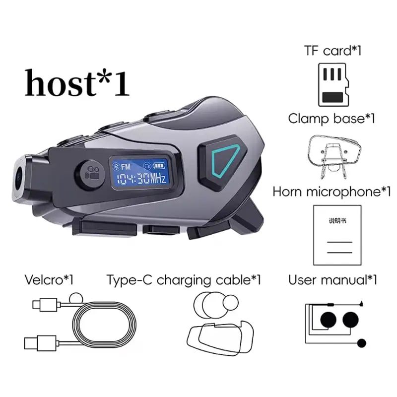 AURICULAR MICRÓFONO CON CÁMARA PARA CASCO MOTO INTERCOMUNICADOR IMPERMEABLE K10 2