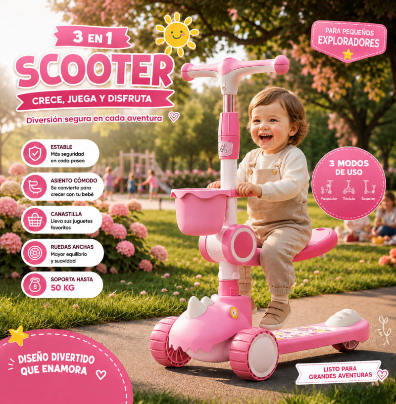 Scooter infantil 3 en 1 diseño dinosaurio 2