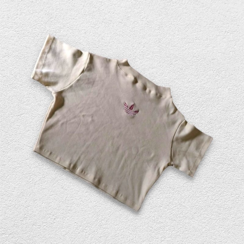 Crop Top Crema Bordado Color Rosa 2