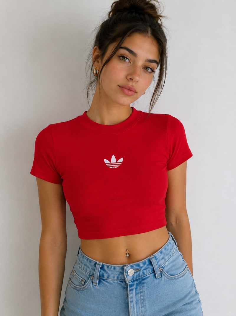 Crop Top Rojo Bordado Color Blanco 1