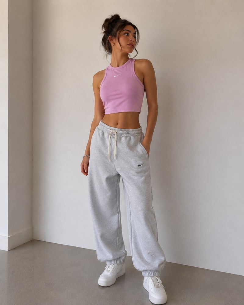 Conjunto Urbano  Crop top Rosa-Crema /Sudadera Gris 1