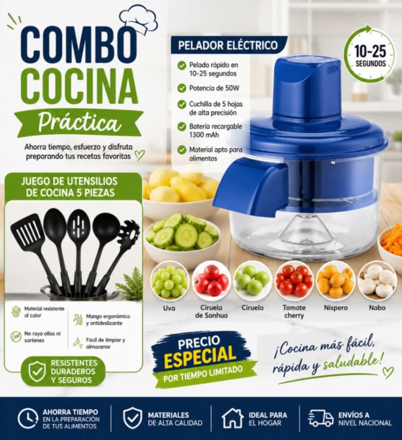 Combo Pelador Electrico Set De Cucharas 1
