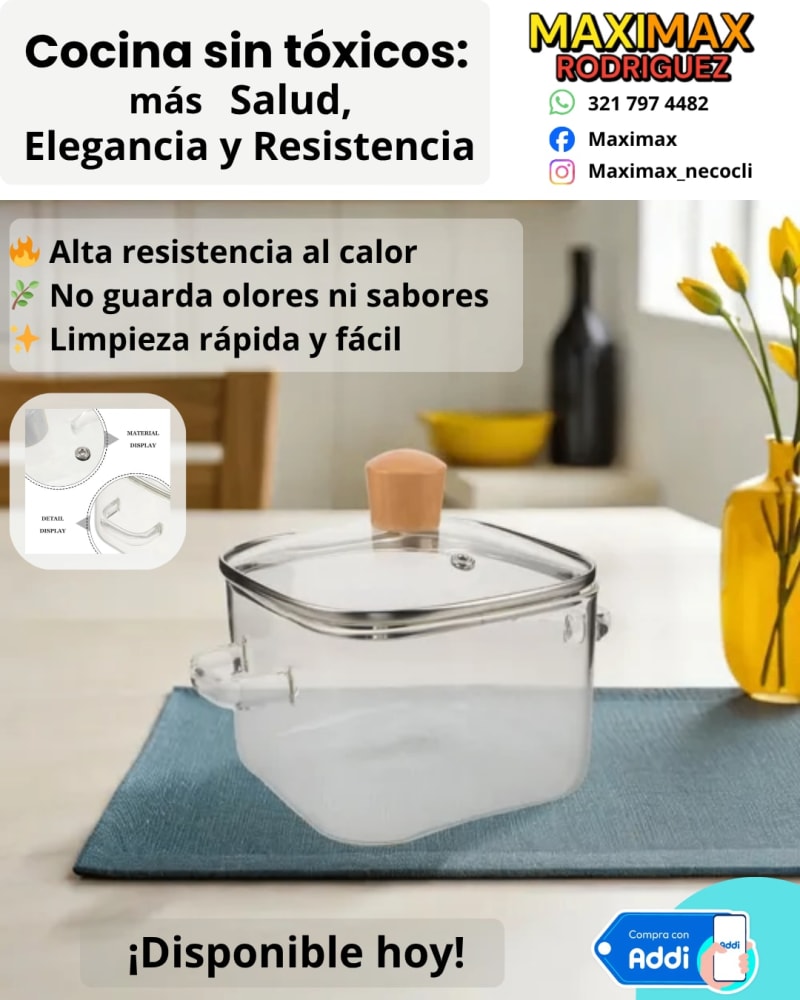 Olla De Vidrio Con Tapa Transparente Para Sopas, Guisos 1