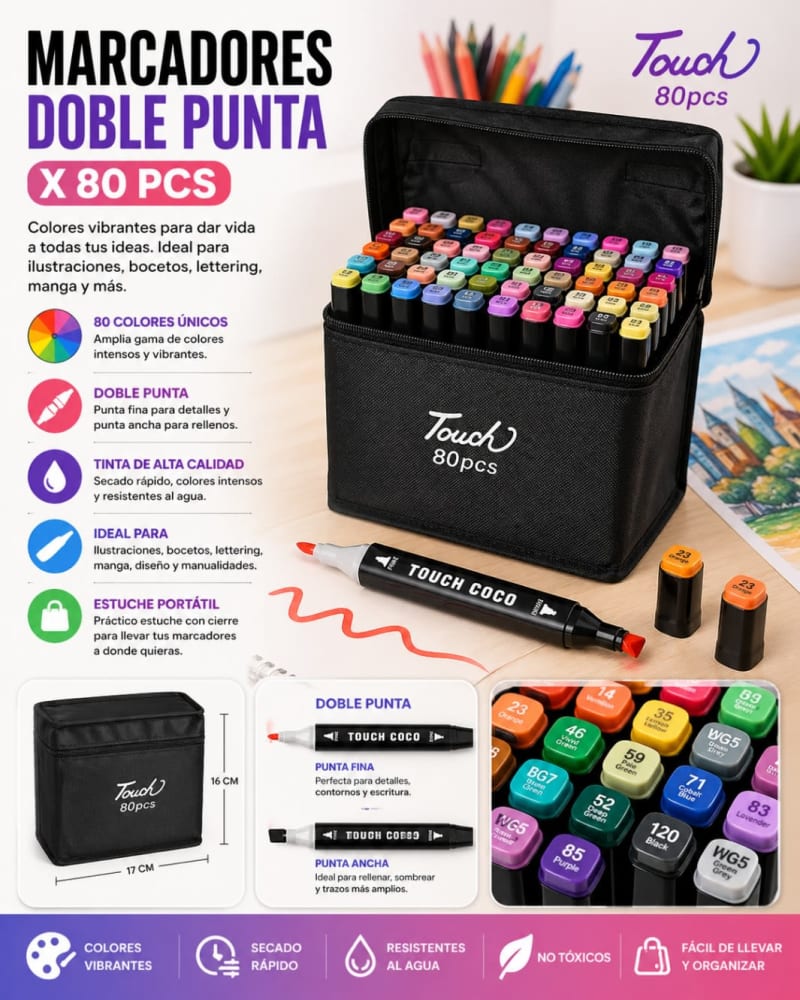MARCADORES DOBLE PUNTA X80 PCS 1