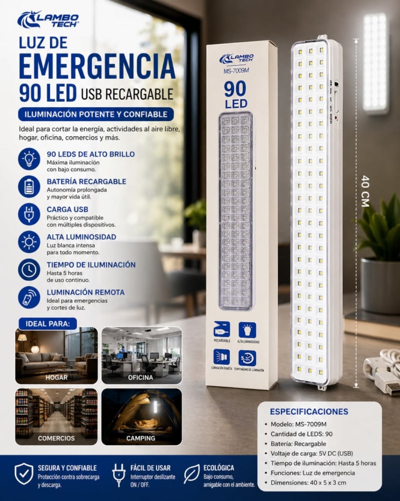 LUZ DE EMERGENCIA 60 LED USB LAMBO 2