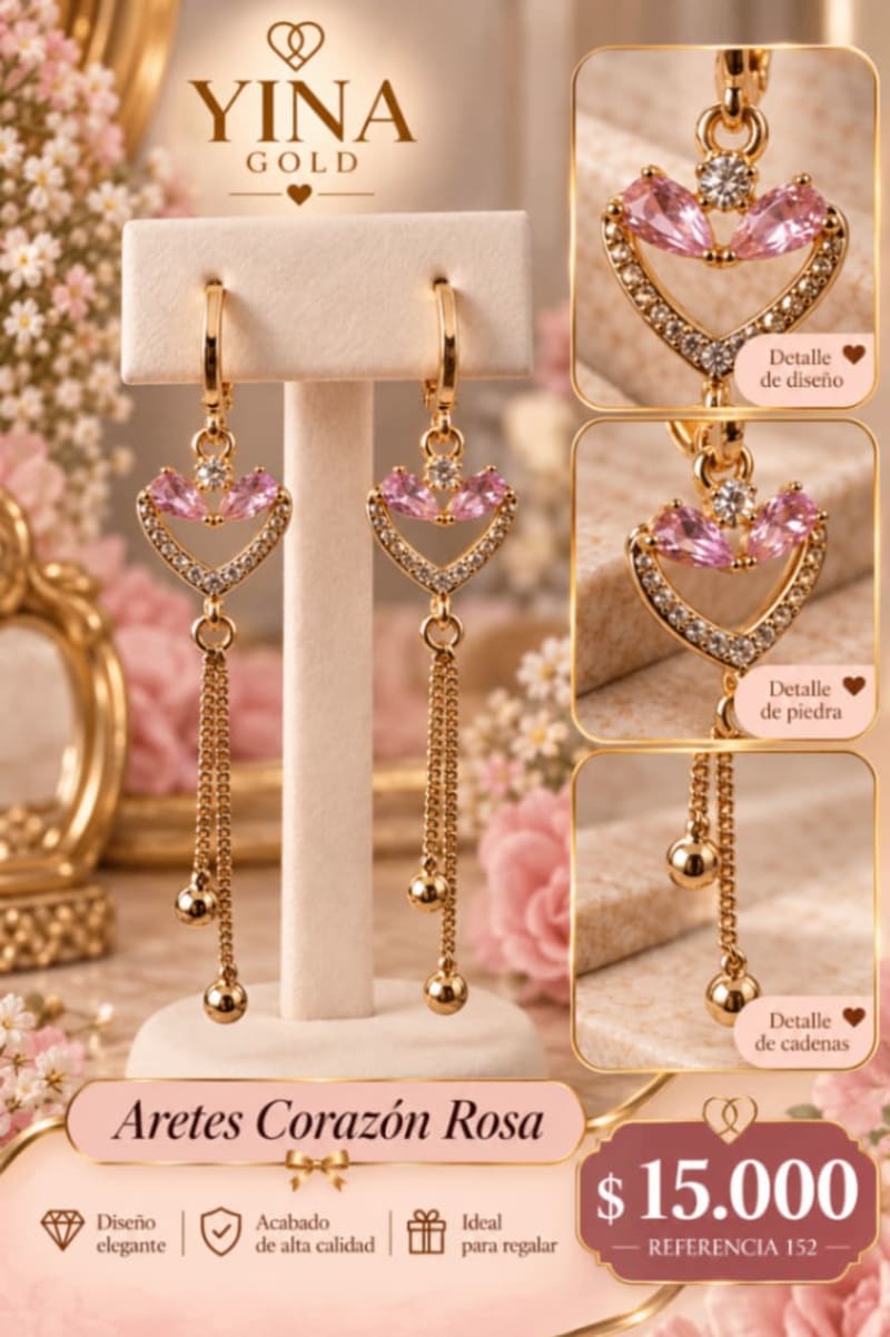 ARETES CORAZON ROSA 1