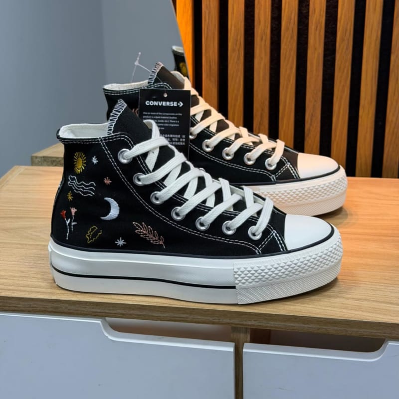CONVERSE PLATAFORMA NEGRO-BLANCO-FLORES 1