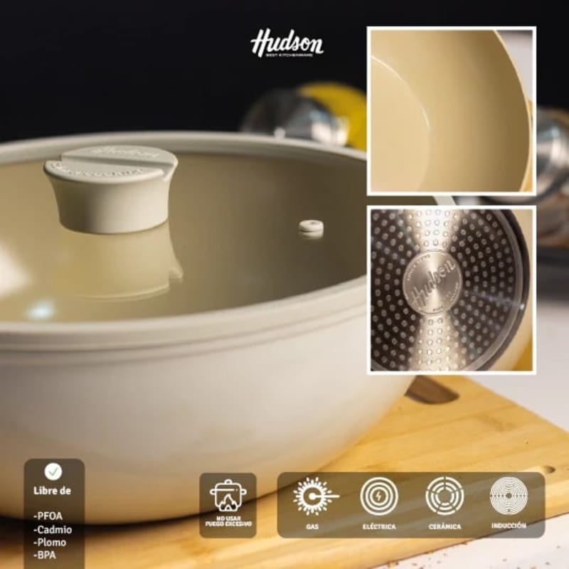 Wok De Aluminio Con Antiadherente Cerámico 28 Cm Línea Harmony 2