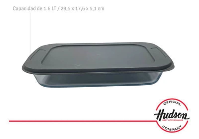 Fuente Rectangular de Vidrio p/ Horno c/ Tapa 295x176x51 Gris 1