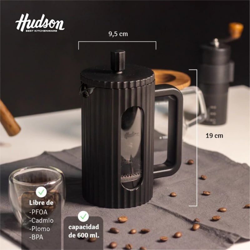 Cafetera Francesa De 600 Ml Vidrio Y Plástico Negro 1