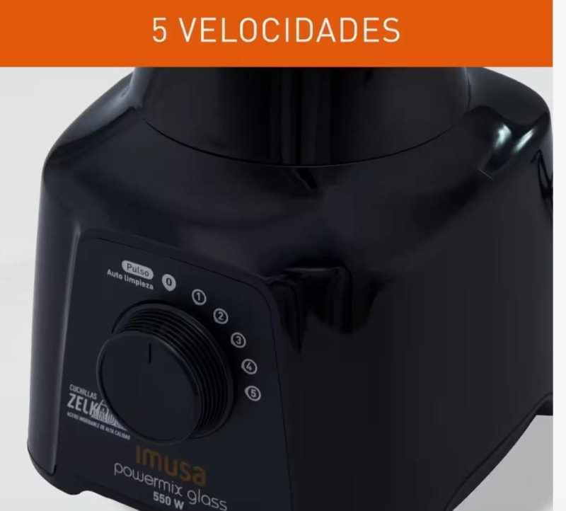 Licuadora Imusa Powermix Glass 5 Velocidades Negra Color Negro 4