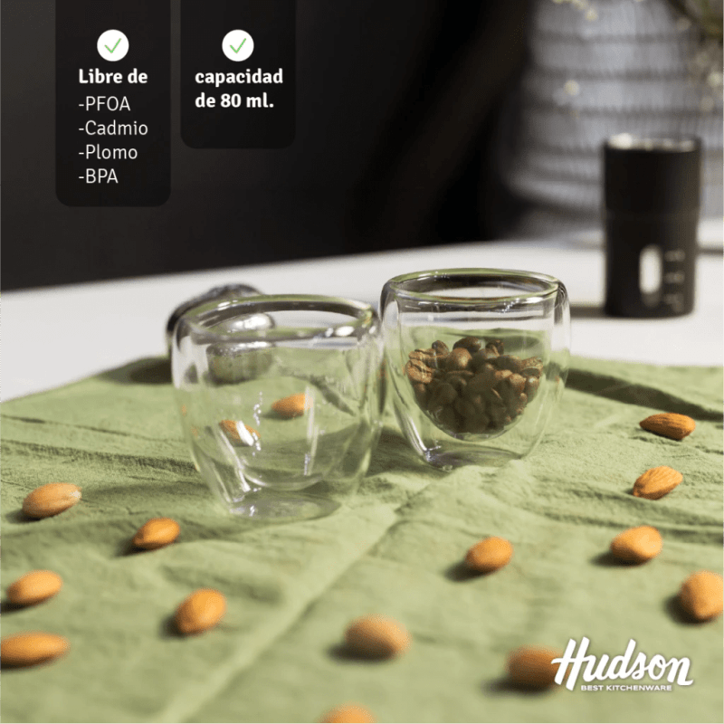 Set De 2 Vasos 150 ml Doble Pared de Vidrio Liso Cafe 3