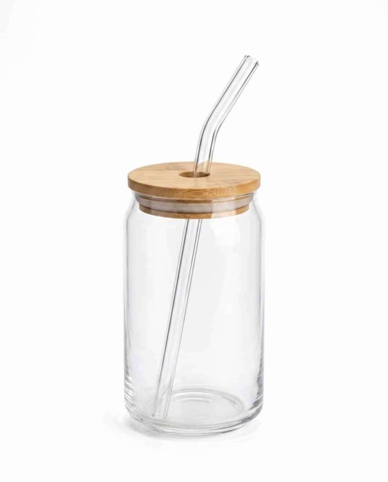 Vaso de Vidro Con Sorbete 500ml Tapa Bambu 1