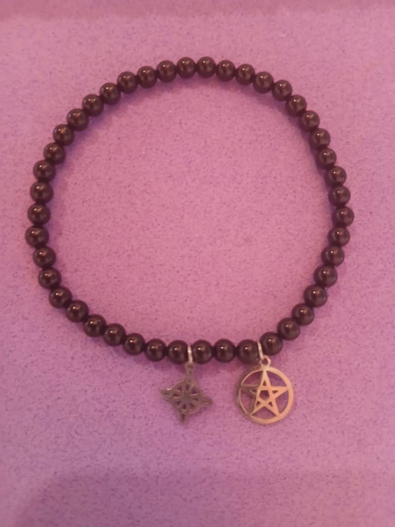 Pulsera Turmalina negra con nudo de bruja y pentagrama 1