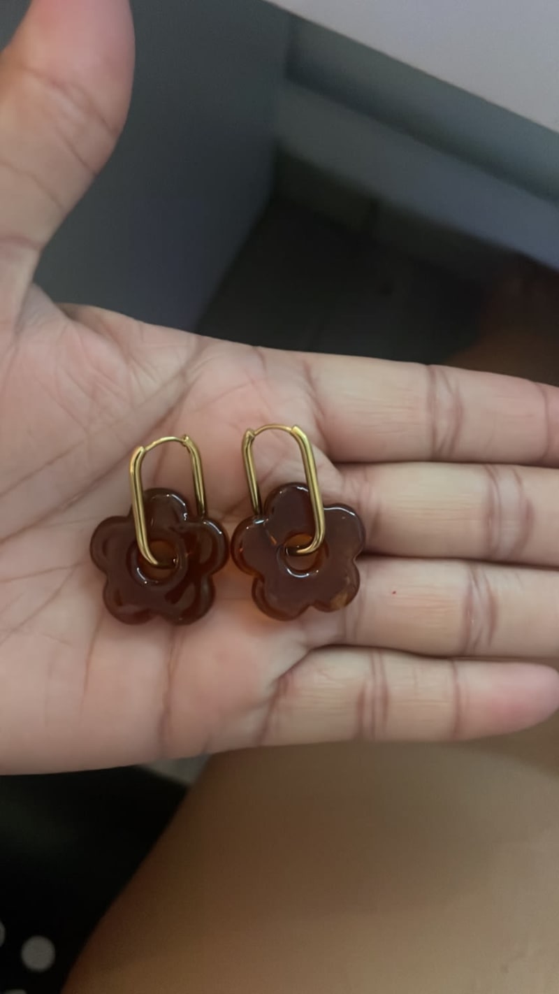 Aretes en forma de flor  rojo y marrón 2