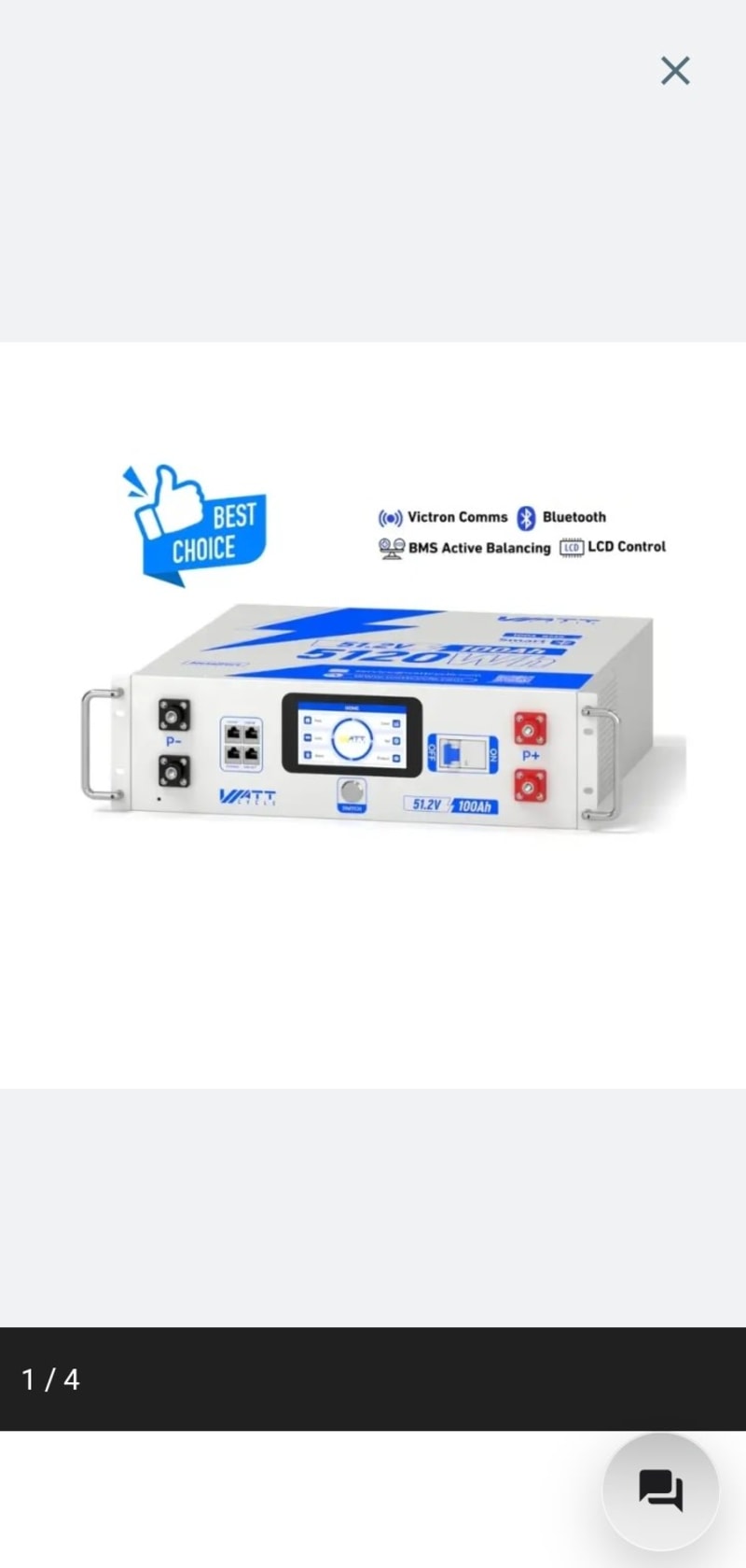 WattCycle 48V 100Ah Server Rack Bluetooth LiFePO₄ Bateria – Active Balancing 1