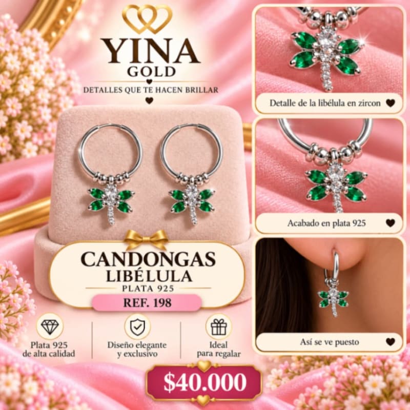 Candonga plata libélulas verde 1