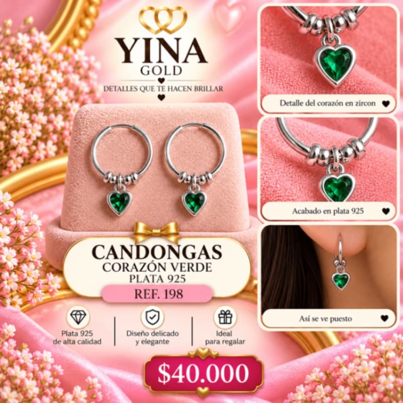 Candonga plata corazón verde 1
