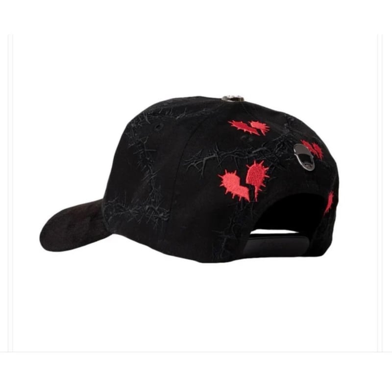 EL BARBAS HATS Collaboration with Willito Black Baseball Cap with Red Floral Embroidery. No box includes 3